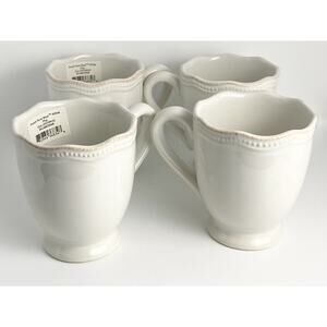 LENOX FRENCH PERLE BEAD WHITE 4 1/4" 12 oz MUGS - Set of 4